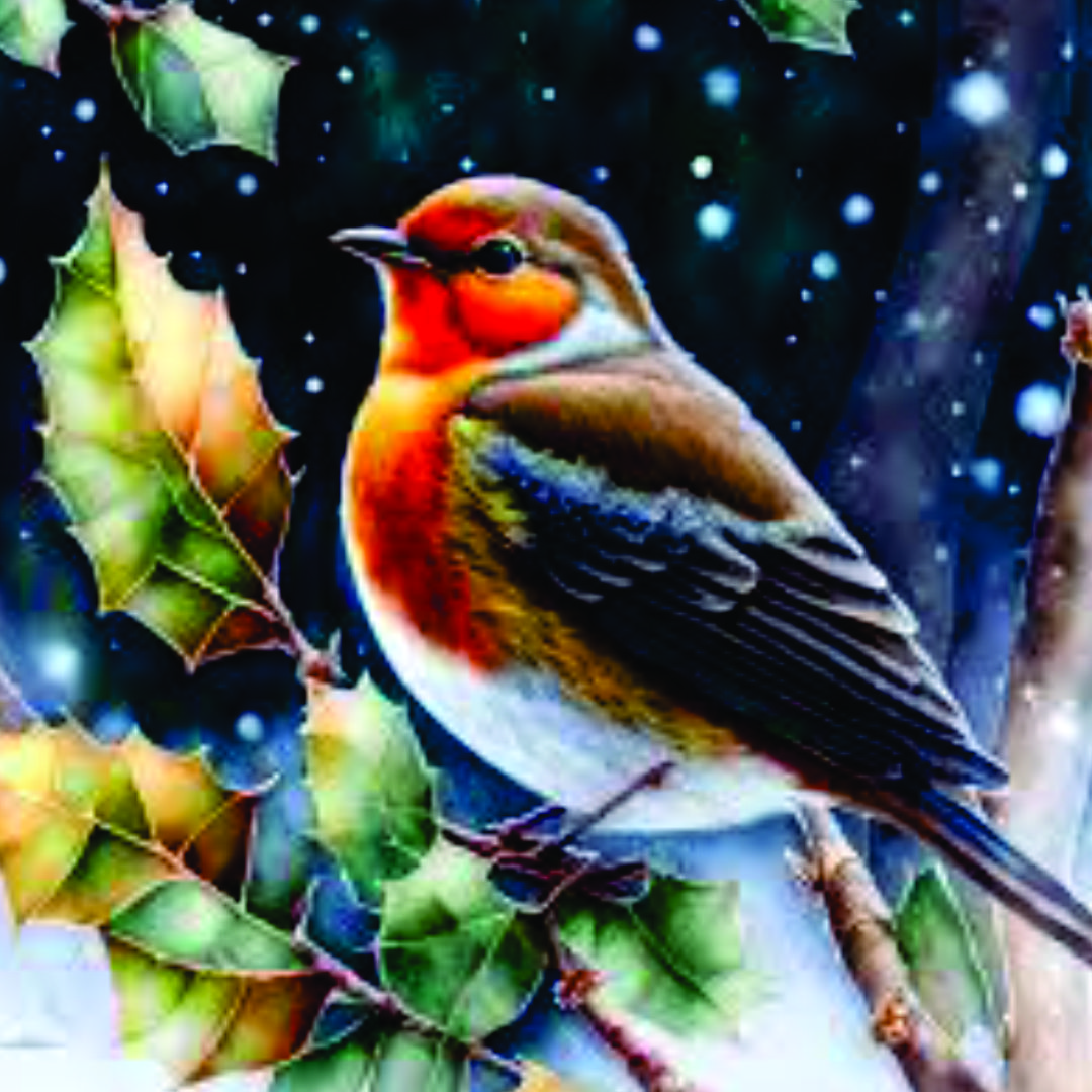 Robin on a Holly Branch