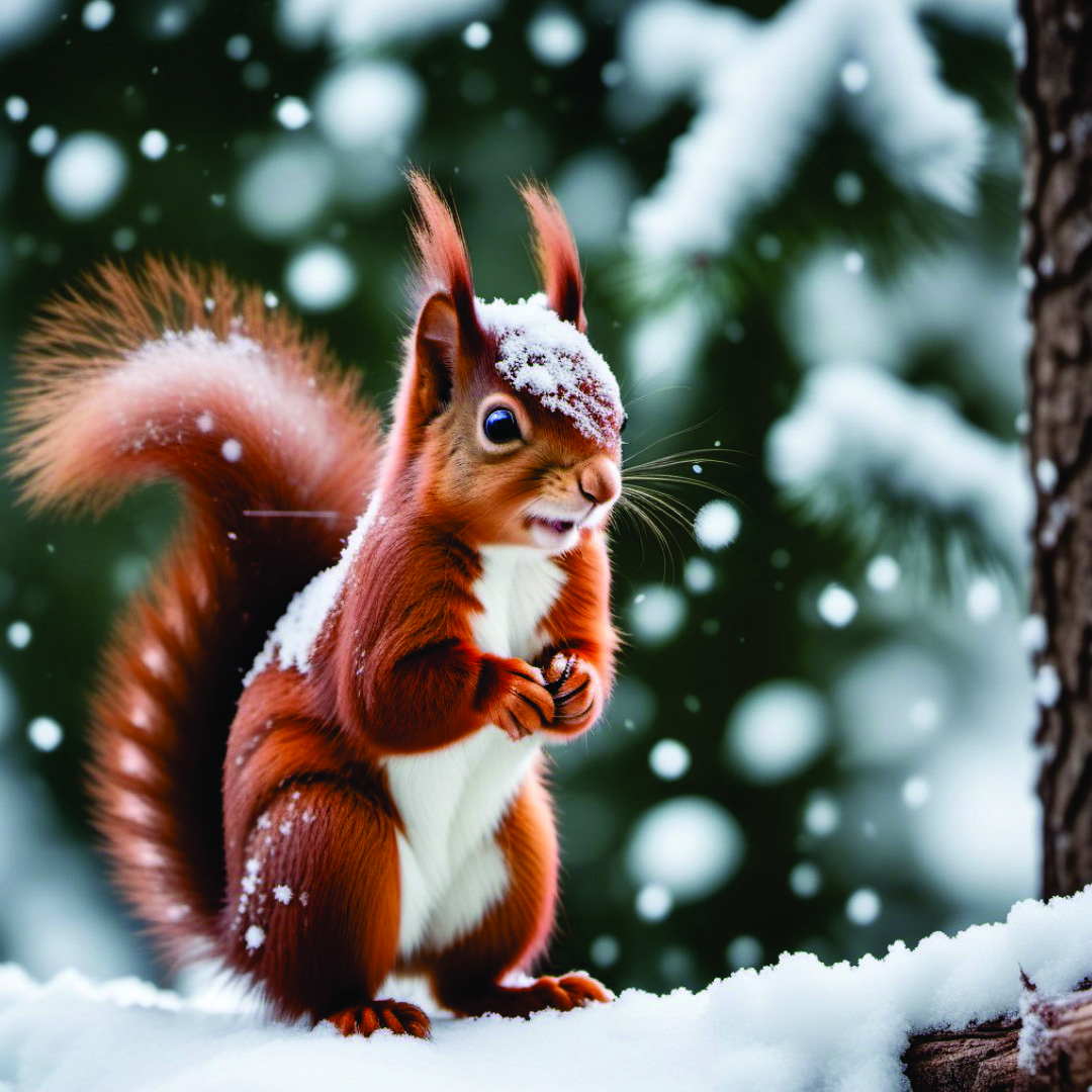 Red Squirrel in Snow